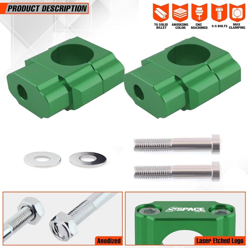 fewfuss Universal Dirt Bike Handlebar Mounts- Motorcycle Handlebar Riser Mounting Kit 1-1/8" Green - Image 4